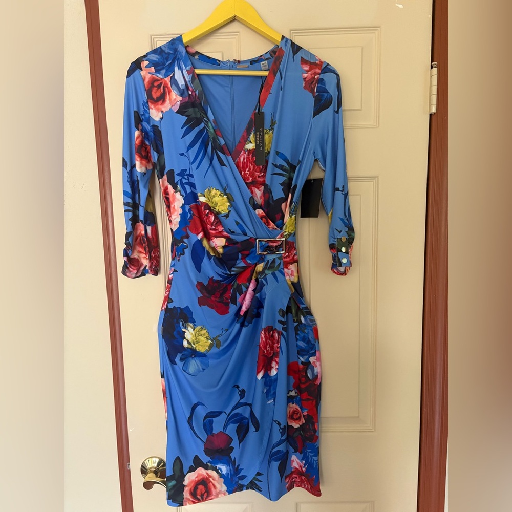 Tahari Blue Floral Long Sleeve Dress
